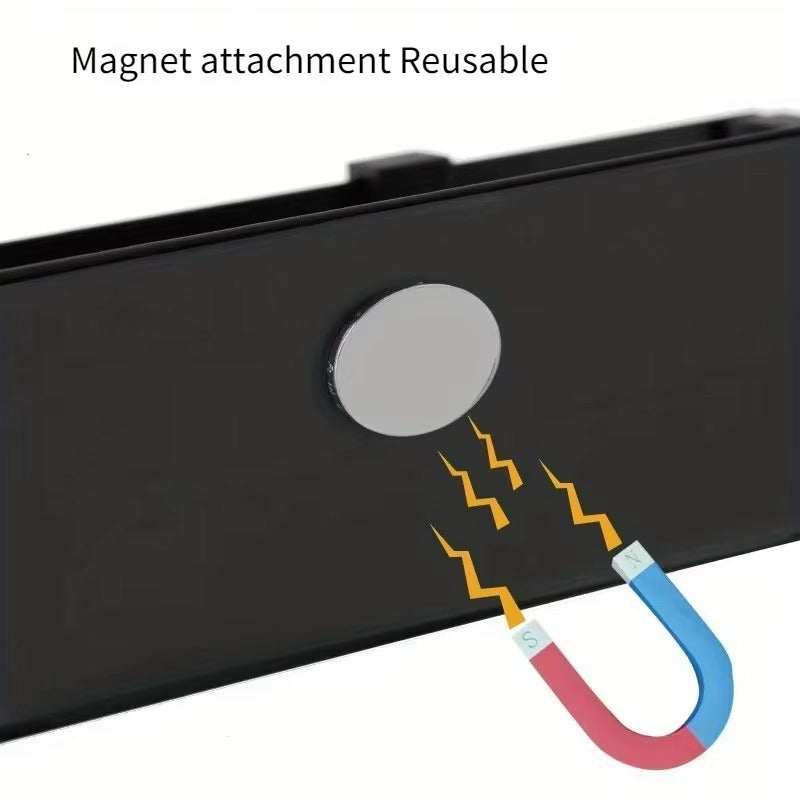 Magnet attachment reusable feature on a black surface with a graphic illustration.