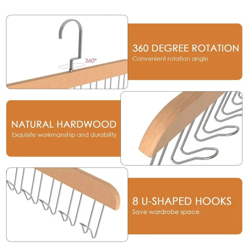 Wooden Clothes Hanger With 8 Hooks Bra Space Saving Hangers Heavy Duty Wooden Hanger With 360° Rotating Hooks Closet Wardrobe