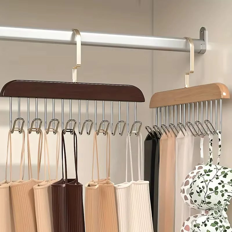 Wooden Clothes Hanger With 8 Hooks Bra Space Saving Hangers Heavy Duty Wooden Hanger With 360° Rotating Hooks Closet Wardrobe