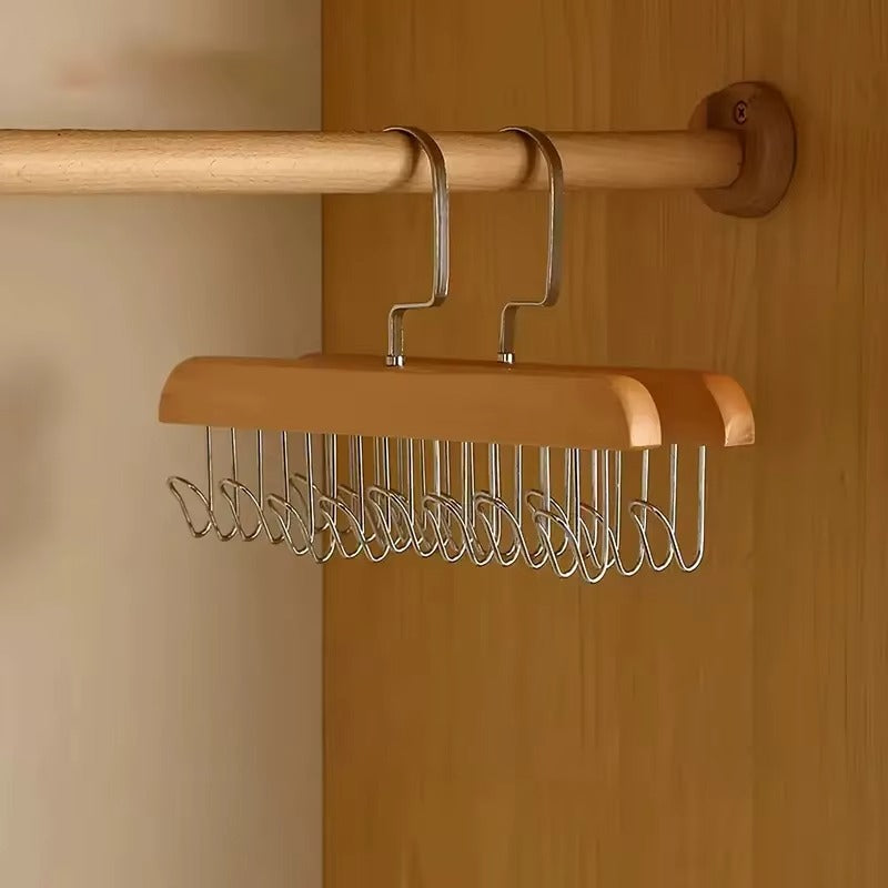 Wooden Clothes Hanger With 8 Hooks Bra Space Saving Hangers Heavy Duty Wooden Hanger With 360° Rotating Hooks Closet Wardrobe