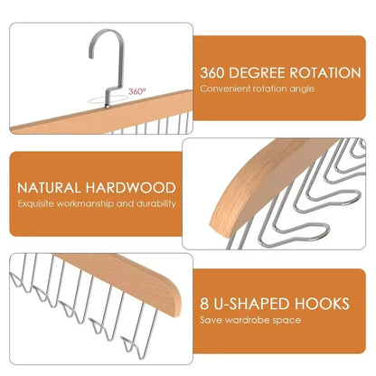Wooden Clothes Hanger With 8 Hooks Bra Space Saving Hangers Heavy Duty Wooden Hanger With 360° Rotating Hooks Closet Wardrobe