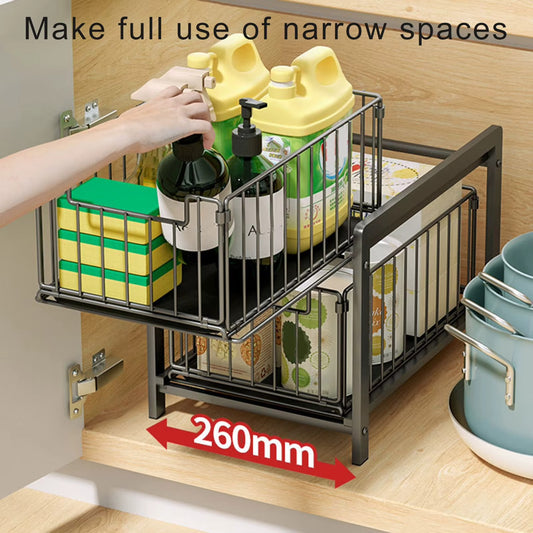 2-Tier Sliding Storage Rack Organizer