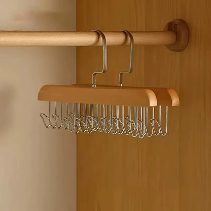 Wooden Clothes Hanger With 8 Hooks Bra Space Saving Hangers Heavy Duty Wooden Hanger With 360° Rotating Hooks Closet Wardrobe